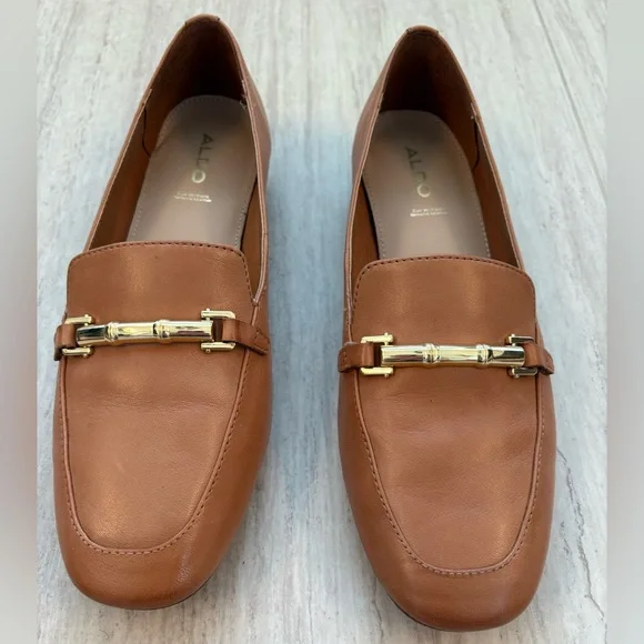 Aldo | Shoes | Aldo Brown Leather Loafers With Gold Accent  display picture 3